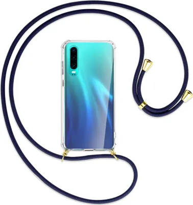 Produktbild von Handykette Backcover-Schutzhülle mit Band (Metall goldfarben) für Huawei P30 - dunkelblau
