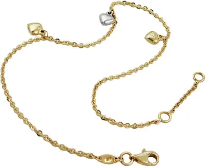 Produktbild von Fußkette Rundankerkette mit 3 Herzen 375 Echt Gelbgold 25cm Fußschmuck für Damen