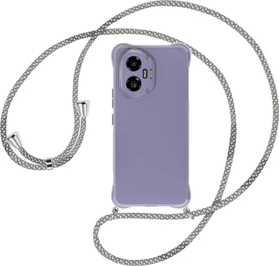 Produktbild von Handykette Backcover-Schutzhülle mit Band (Metall silberfarben) für Honor 300 5G - weiß/grau kariert