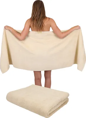 Produktbild von Betz  2 Stück Saunatücher Saunatuch Saunahandtuch Set GOLD 100% Baumwolle Frottier XXL Badetuch Strandtuch Größe 70x200 cm Farbe - beige