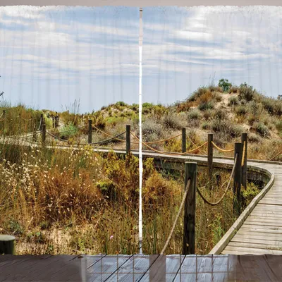 Produktbild von ARANDE Strand Pathway Gardine, Hölzerne Promenade in den Dünen, die zu dem Sandy Beach den Weg durch das Meer, 280 x 260 cm, Mehrfarbig