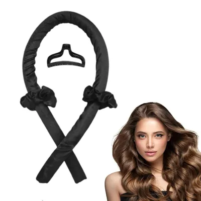 Produktbild von Heatless Curling Rod Headband 4-teiliges Set– Seidenband, ohne Hitze, für Locken über Nacht, mit Haarclip, haarschonend – Für mühelose Wellen –Schwarz