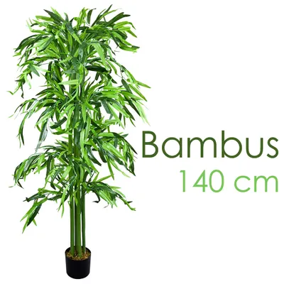 Produktbild von Decovego Künstlicher Bambus, Kunstpflanze, 140 cm, tropische Deko für Wohn- & Büroräume, Allergikerfreundlich & Pflegeleicht