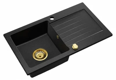 Produktbild von Granitspüle Küchenspüle inkl. Siphon Gold Einbauspüle Granit Spülbecken Spüle 75x43,5 Schwarz