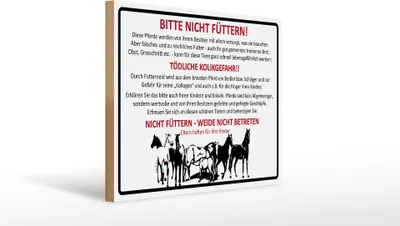Produktbild von Holzschild Hinweis bitte nicht füttern Pferde Weide, 40 x 30 cm, Holzschilder Bauernhof Landwirt Tiere
