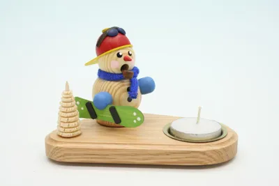 Produktbild von Kerzenhalter mit Teelicht und Schneemann natur Höhe 14cm