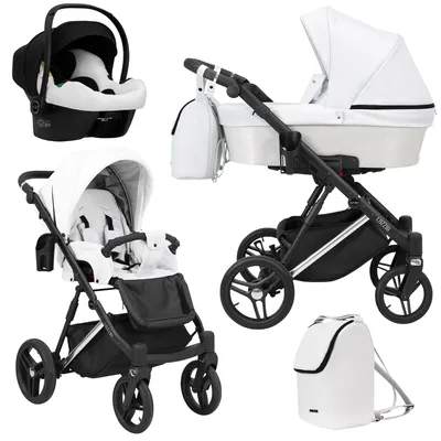 Produktbild von Kunert Lazzio Premium 3-in-1 Kombikinderwagen Weiß Eco mit Babyschale, Silber-Rahmen