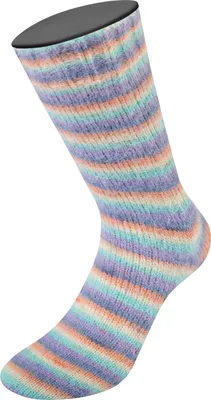 Image de Lana Grossa Meilenweit 100 g COSY SOCKS Multi Stripes 400 m Laine moelleuse de chaussettes mérinos couleur 153 - lavande/bleu gris/pourpre/crème/turquoise