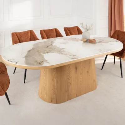 Produktbild von riess-ambiente Ovaler Esstisch UNIQUE 200cm weiß braun Keramik Walnuss Säulenfuß