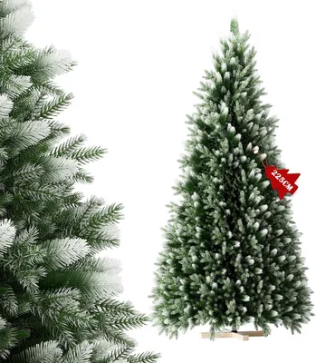 Productafbeelding van QEENTOE kunstkerstboom, 225 cm, PVC-PE mengsel met witte toppen, zonder verlichting, snelle opbouw, inclusief kerstboomstandaard