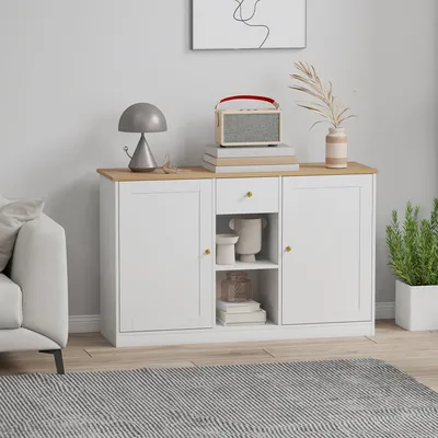 Produktbild von SUGIFT Küchenkommode Sideboard mit Schublade, Buffet Anrichte, Spanplatte Weiß | 120 x 35 x 75,2 cm | 25,4 kg