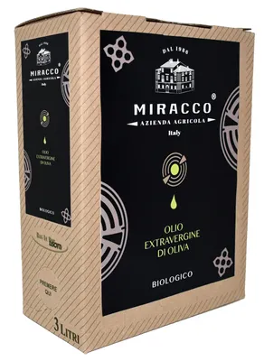 Obrázok produktu pre olivový olej extra panenský vyrobený v Kalábrii v 3-litrovom balení typu Bag-in-Box