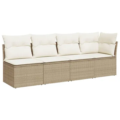 Produktbild von Gartensofa mit Kissen 4-Sitzer Beige Poly Rattan