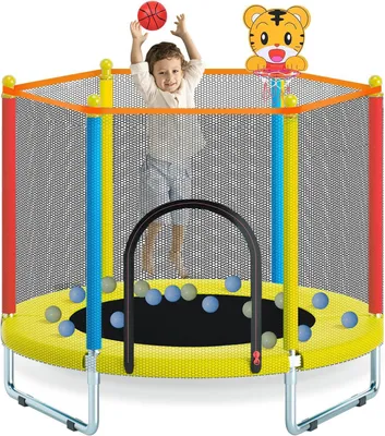 Immagine prodotto di Trampolino per bambini - Trampolino da giardino con rete di sicurezza e canestro da basket - 150 cm