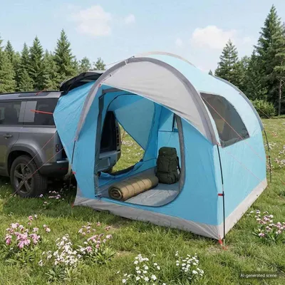 Zdjęcie produktu dla Pokrowiec samochodowy, kolor niebieski, wymiary 239 x 210 x 210 cm, wykonany z poliestru i stali