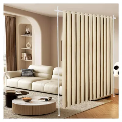 Produktbild von Raumteiler Paraventgestell mit Gardinenstangen, Flexibel Verstellbare Freistehende Trennwand ohne Vorhang, Raumtrennsystem ohne Bohren, Maximal 1,2 m-3 m(H), 0,7 m-1,7 m(B) (Weiß)