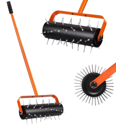 Produktbild von Rasenbelüfter mit füllbarem Trommel - Handvertikutierer - 42 scharfe Zinken - 5 cm lang