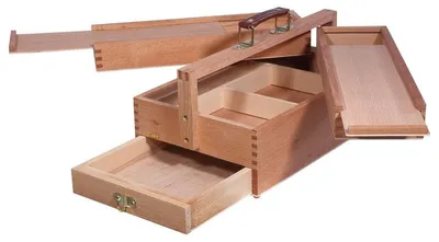 Productafbeelding van Opbergdoos - Hout - 4 vakken - Opbergdoos schilderdoos schildersdoos