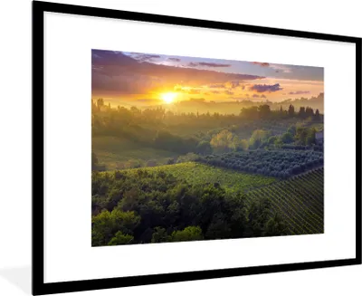 Produktbild von MuchoWow® Gerahmtes Poster Toskana - Landschaft - Sonne 90x60 cm - Poster mit Schwarzem Bilderrahmen Wandposter Rahmen Foto Bilder - Wanddekoration - Fotos