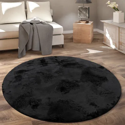 Produktbild von Teppich Rund Fellteppich Kunstfell Plüsch Bettvorleger Shaggy Wohnzimmer Kinderzimmer Grösse Ø 160 cm Rund
