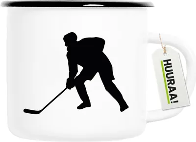 Produktbild von Huuraa Emaille Tasse Eishockey Silhouette 300ml Vintage Campingbecher Geschenkidee