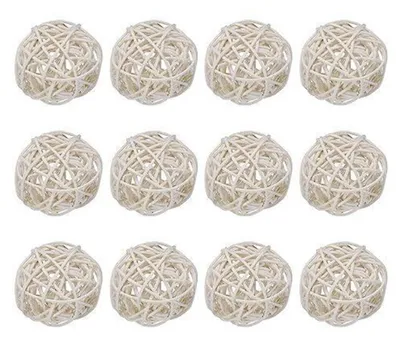 Immagine prodotto di Dekokugeln in rattan, 12 pezzi, colore bianco, diametro 5 cm, ideali per decorare vasi e come giocattoli per animali