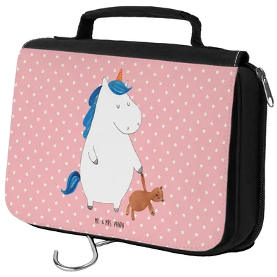 Produktbild von Mr. & Mrs. Panda Kulturbeutel Einhorn Teddy - Rot Pastell - Geschenk, Kosmetiktasche, Einhörner, kosmetiktäschchen, duschbeutel, beautycase, kulturtäschchen, schlafen
