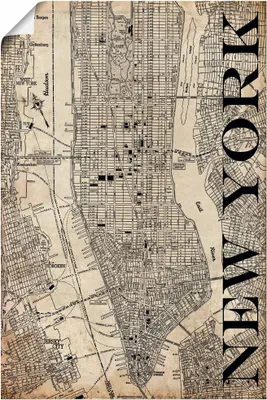 Produktbild von ARTland Poster New York Karte Straßen Karte Grunge Größe: 20x30 cm