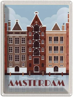 Produktbild von vianmo Blechschild 40x30 cm Amsterdam Reiseziel Bildmotiv Reisemotiv Abenteuer Reisen Straße Stadt Urlaub