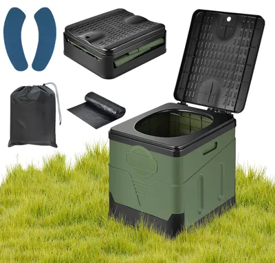 Produktbild von Campingtoilette, Tragbar Reisetoilette, Mobile Toilette, Tragbare Toilette, mit Antirutschmatte und Toilettenbeuteln, für Reise Camping & Wohnmobil
