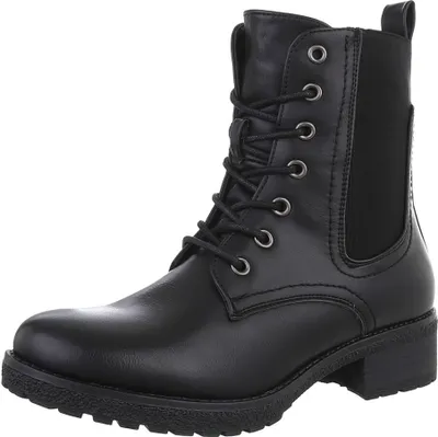 Produktbild von Ital-Design Damen Stiefeletten Schnürstiefeletten Leicht gefüttert Textiloptik, Lederoptik Flache Stiefeletten 87740317 Schwarz Gr.  37