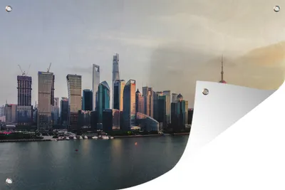 Produktbild von MuchoWow® 120x80 cm Outdoor-Poster Gartendeko Sichtschutz Garten Poster für den Garten  Sonnenuntergang - Stadt - Shanghai
