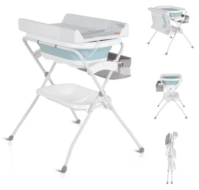 Produktbild von Cangaroo Babywanne Wickeltisch Como 2 in 1 faltbar, Wickelauflage, Zubehörfach blau