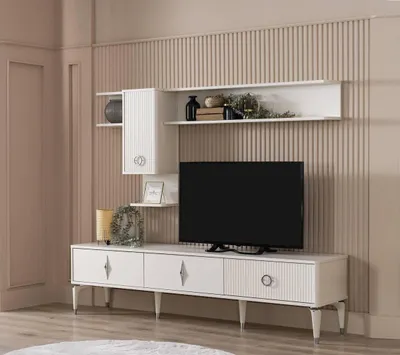 Zdjęcie produktu dla Kompletna szafka pod telewizor RTV niska półka do salonu białe drewno