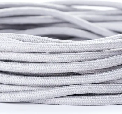 Obrázek produktu pro Textilní kabel pro svítidla YML 3-žilový, (3x 0,75 mm) Elektrický kabel s textilním pláštěm a zemnícím vodičem pro svítidla, stříbrný, 1m