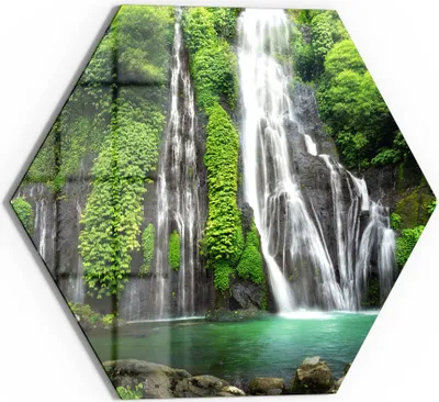Produktbild von DEQORI Glasbild Echtglas 55x48 cm 'Zwillingswasserfall' Wandbild Bild modern Deko
