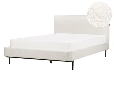 Obrázek produktu pro BELIANI Buklé čalouněná postel 140 x 200 cm bílá moderní nábytek do ložnice manželská postel stylová