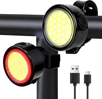 Obrázok produktu pre Elektrické svetlá na bicykel, dobíjateľné svetlá na bicykel, cyklistické svetlá, cyklistické reflektory, vodotesné, na jazdu v noci.