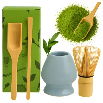 Produktbild von Matcha Set 4-in-1 – Teezeremonie Set – Bambus & Keramik – Handgefertigt – Blau