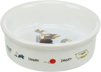 Produktbild von TRIXIE Napf, Comic-Katze mit Maus, Keramik, 0,2 l / Ø 12 cm, weiß