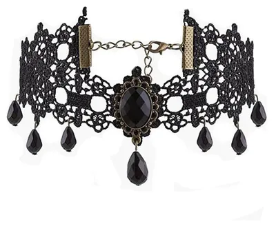 Produktbild von Prosy Gothic Black Lace Choker Halsketten Quaste Kragen Choker Schmuck Einstellb