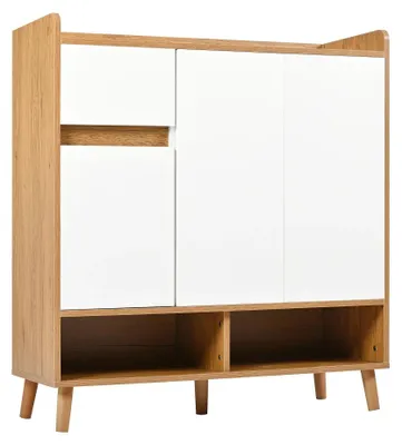 Zdjęcie produktu dla Komoda – szafka na buty z dużą pojemnością – 4 drzwi – 120 × 99 × 35 cm – biały/naturalny