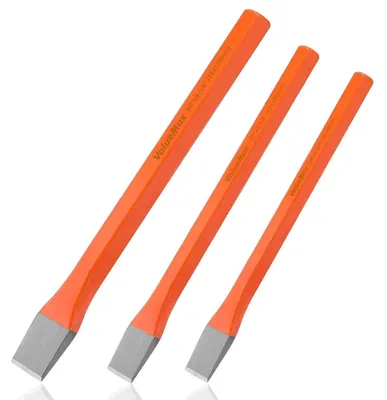 Obrázok produktu pre Sada 3 kusov murárskych dlátok z Cr-V ocele: ploché dláto 10 mm, 12 mm, 16 mm, vhodné na prácu s kameňom, murovaním, betónom a v stavebníctve