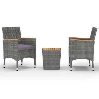Produktbild von vidaXL 3-tlg. Bistro-Set Poly Rattan und Akazienholz Grau