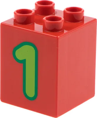 Produktbild von 1x Lego Duplo Motiv Bau Stein 2x2x2 rot bedruckt Nr.1 lime hell grün 31110pb073