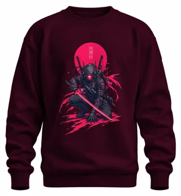 Immagine prodotto di Felpa con cappuccio, stile cyberpunk, con motivo di katana e ninja giapponese, fantascienza, anni 2000, tessuto tecnico, colore bordeaux, taglia XXL