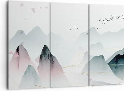 Produktbild von Bild auf Leinwand - Leinwandbild - 3 Teile - Berge Vögel Modern - 105x70cm - Wand Bild - Wanddeko - Wandbilder - Leinwanddruck - Bilder - Wanddekoration - Leinwand bilder - Wandbild - CE105x70-4822