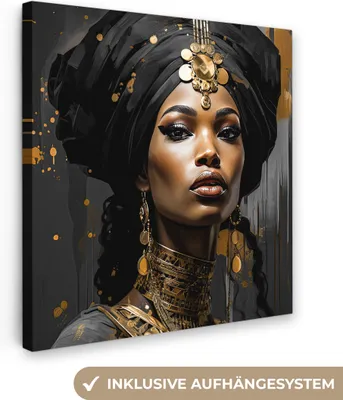 Produktbild von MuchoWow® - Leinwandbilder - Frau - Gold - Schwarz - Luxus - Porträt, Wandbild, Wanddeko Bilder Wohnzimmer, 90x90 cm