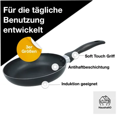 Produktbild von Bratpfanne 3er Pfannenset Induktion - Beschichtete Bratpfanne & Induktionspfanne