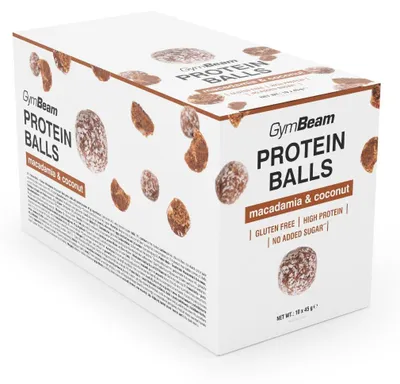 Produktbild von GymBeam - Proteinbällchen, 10 x 45 g, macadamia & coconut